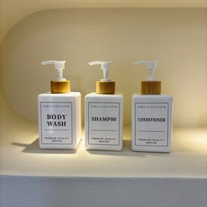 TEMU 3개 350ml 사각 비누 디스펜서와 대나무 펌프 - 무향, 프탈레이트 프리 플라스틱 빈 병, 샴푸, 바디워시 및 핸드크림용 - 방수 라벨 포함, 욕실 장식에 완벽