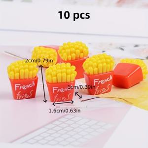 TEMU 10개 귀여운 3D 프렌치 프라이 참 - DIY 공예, 보석 만들기 및 창의적인 프로젝트용 리얼리스틱 레진 음식 액세서리, 빨간 케첩 디테일이 있는 노란색, 수제 레진 장식, 귀여운 프렌치 프라이