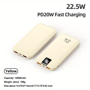 TEMU 10000mAh 휴대용 파워뱅크, 22.5W 고속 충전, USB-C, 충전식 리튬 배터리-폴리머, 미니 사이즈용, PD22.5 고속 충전 기능, 휴대폰 충전용|보조배터리|보조배터리20000