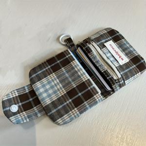 TEMU 빈티지 체크무늬 지갑 - 여성용 멀티레이어 동전 주머니, 이어폰 파우치 & 카드 홀더|카드지갑|지갑|파우치