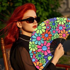 TEMU 1개 꽃 디자인 접이식 손수건, 대형 UV 웨딩 핸드팬, 고전 무용 공연 소품, 가구 벽걸이 장식, 콘서트, 가족 파티, 졸업 시즌, 휴일 선물 및 생일 선물에 적합