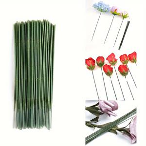 TEMU 100개 플로리스트 와이어 스템, 20cm 금속 플로럴 픽 DIY 공예, 부케 만들기, 식물 스터브 그린 플로럴 스템