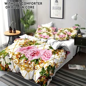 TEMU 3pcs 바로크 현대 미술 이불 세트, 1pc 이불 커버와 2pc 베개 커버 포함, 4시즌을 위한 부드럽고 통기성이 좋은 폴리에스테르, 기하학적 꽃 무늬