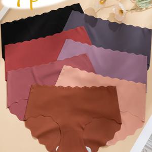 TEMU 여성용 실내복 7개 세트 - 통기성 좋고 빠르게 건조되는 아이스 실키 브리프 - 다양한 색상(블랙, 다크 브라운, 레드, 퍼플, 라이트 핑크)의 엉덩이 리프팅 팬티 - 편안하고 보이지 않는 속옷, 퀵드리 팬티 | 스타일리시한 브리프 | 엘라스테인 혼방