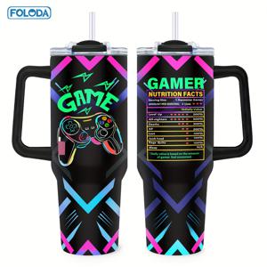 TEMU Foloda 1개 40oz 게이밍 머그 텀블러, 남성용 게이머 선물, 게이머 남성 소년을 위한 멋진 게이밍 선물, 게임 머그, 게임 애호가를 위한 선물, 스테인리스 스틸 컵 손잡이 뚜껑 빨대, 야외 캠핑 여행 액세서리 생일 크리스마스 선물