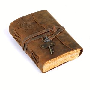 TEMU 1개 빈티지 정품 소가죽 저널 노트북 - 데클 에지 종이로 엠보싱 스케치북, 수제 바인딩 여행용 쓰기 다이어리, 남녀 모두에게 이상적인 선물, 텍스트 없음