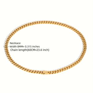 TEMU 8mm 와이드 스테인리스 스틸 네 면 손으로 광택 처리된 새로운 쿠바 목걸이 팔찌 세트, 진공 도금 18K 금도금 힙합 주얼리 액세서리 남녀 선물