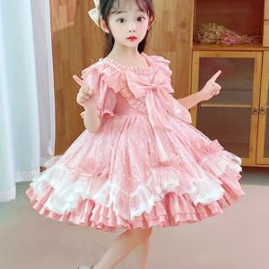 TEMU 여아용 핑크 투투 드레스, 리본 디테일 - 귀여운 A라인 파티 & 생일 드레스, 소녀용 스타일 반팔 여름 드레스, 파티 드레스 | 스타일 드레스 | 리본 디테일 드레스|드레스|여아한복