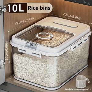 TEMU 1pc 대용량 밀폐식 식품 보관용기, 측정 컵 포함 - 재사용 가능한 정사각형 시리얼 디스펜서, 자기 밀봉 뚜껑, 주방, 곡물, 애완동물 식품용 - 손세척만, 플라스틱, 다목적 사용|트라이탄밀폐용기