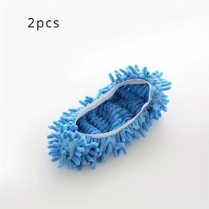 TEMU 2pcs 재사용 가능한 게으른 걸레 슬리퍼 - 바닥 청소용 세탁 가능한 셔니일 먼지 걸레 신발 커버 - 분리 가능, 전기 필요 없음 - 거실 및 침실 청소에 이상적, 걸레 신발