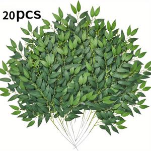 TEMU 20개 화려한 스타일 인조 이탈리아 비스티아 그린 식물 줄기, 55cm 플라스틱 잎 가랜드 웨딩 아치 부케에 적합, 신부의 결혼식 아치 테이블, DIY 홈 센터 장식 - 회복 건강 행사 장식