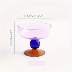 TEMU 기하학적 붕규산 유리 디저트 볼 - 1개 수제 샐러드 과일 볼, 7oz 참신한 유리 컵 , 주스, 푸딩, 쉐이크 스탠드, 전자 레인지 안전한 타원형 볼 브러시드 금속 마감 및 상자 액세서리
