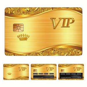 TEMU 4개/세트, 고급스러운 골든 VIP 패턴 신용카드 슬리브와 4가지 구멍 디자인, 창의적인 재미있는 교통 카드 보호 스티커, 초박형 방수 스크래치방지 NFC 카드 스티커, 은행 카드 데칼|카드스티커