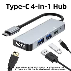 TEMU 4-in-1 Type-C 허브, HDTV, USB 3.0, 및 전원 전달 - 4K@60Hz HDTV, Samsung Galaxy, PixelBook 호환, USB-C to HDTV 어댑터, USB-C 허브 | 현대 허브 디자인 | 내구성 있는 건축 품질, USB 허브