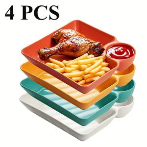 TEMU 4개 세트 화려한 플라스틱 서빙 접시 - 칩스, 스시 및 애피타이저용 컬러풀 사각형 트레이 뚜껑 포함, 7.3인치 x 6.6인치 - 샤르큐테리 보드와 파티 플래터에 완벽함 | 파티 플레이트 세트 | 튼튼한 플라스틱 디자인