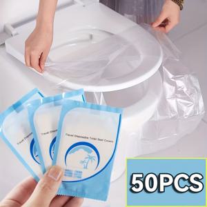 TEMU 50장 팩 범용 일회용 변기 시트 커버, 방수 PVC 여행 변기 라이너, 비행기, 캠핑, 욕실 액세서리, 휴대용 위생 시트 커버, 독립 포장, 공공 화장실 필수품|변기커버