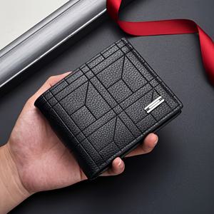 TEMU 1pc 남성 비즈니스 스타일 인조 가죽 지갑, 다중 카드 슬롯 - 접이식 디자인, 캐주얼 사용, 휴가 준비, 오픈 클로저, 인조 가죽 안감|명함지갑