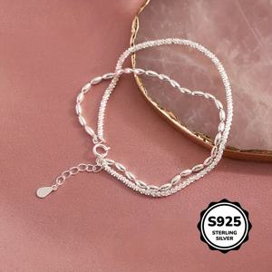 TEMU 925 스테인리스 실버 브레이스릿, 별빛 쌀알 디자인으로 두꺼운 레이어를 가지고 있으며, 고급스러운 빛을 발휘합니다. 여성에게 이상적인 선물로, 크리스마스나 생일을 위한 완벽한 선물입니다.