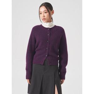 리브드 라운드넥 볼륨 슬리브 카디건  바이올렛 (324Y5ALY5S)