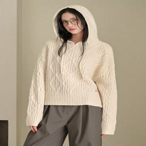[44-120] Muse Wool Overfit Hood Knit 뮤즈 울 오버핏 후드 니트(가을/겨울/데일리룩/마실룩/꾸안꾸/출근룩/캠퍼스룩/일상룩/후드/꽈배기/러블리/오버핏/빅사이즈/자체제작)