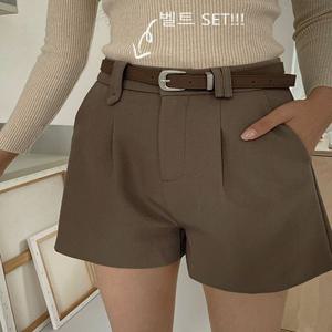 [단독][다리가 길어보이는 최상핏! 리뷰굿????하객룩&출근룩]에디 슬랙스 하프팬츠&벨트SET/스판⭕/핀턱슬랙스