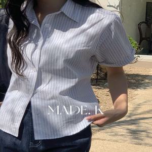 [자체제작/S-M]#여름???? 칼린 스트랩 반팔 셔츠 (데일리룩/출근룩/반팔셔츠/여름셔츠/스트라이프셔츠/스트랩셔츠)