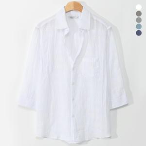 린넨라이크 포켓 7부 셔츠 남자 남성 여름 무지 레이온