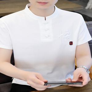 헨리넥 라운드 넥 반팔 티 셔츠 차이나 카라 스타일 헨리 칼라 버튼 티셔츠 남성 루즈 캐주얼 쿨 탑 레트로
