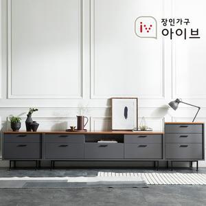 장인가구 아이브 루시퍼 그레이 다용도 수납 3000 거실장 세트B