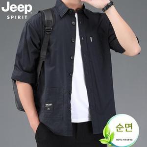 JEEP 순면  7부 소매 셔츠 남자 봄가을 빅사이즈 루즈핏 캐주얼 상의
