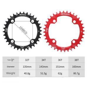MEROCA 104bcd 체인 링 자전거 Mtb 단일 크라운 34 치아 32/34/36/38T 크랭크 셋 플레이트 부품 104 bcd