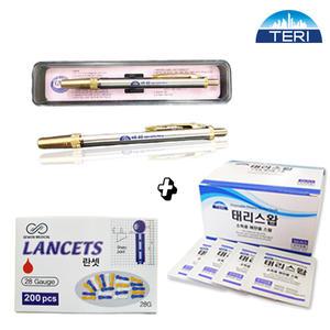 태리 스텐 사혈기 채혈기+국산 란셋(사혈침)200개+국산 소독용 알콜솜100매