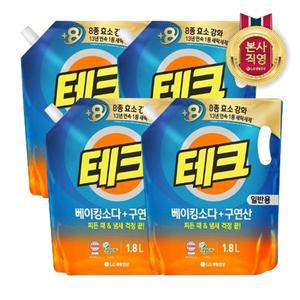 테크 베이킹소다+구연산 실내건조 액체세제 일반 리필 1.8L x 4개