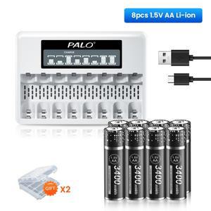 PALO 3400mWh 1.5V AA 리튬 이온 충전지 배터리 셀 2A + 충전기