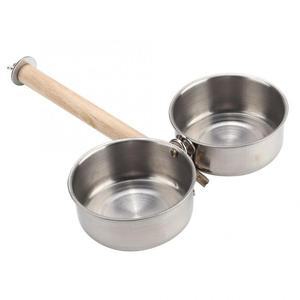 Large Pet Parrot Stainless Steel Food Water Feeding Bowl Wood Stand Parrot Feeder Bird Cage Accessor