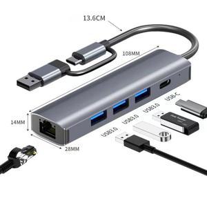 USB 3.0 C타입 기가비트 유선 네트워크 어댑터 허브 C타입-1000Mps RJ45 도킹 스테이션 5 in 2