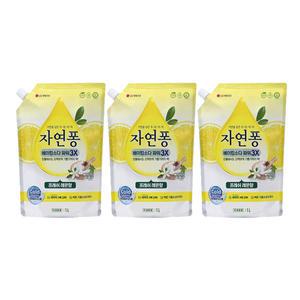 자연퐁 베이킹소다파워 3X 주방세제 레몬향 리필, 1L, 3개