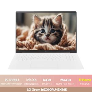 LG그램 16ZD90RU-GX56K 16인치 대학생 사무용 인강용 노트북  인텔 i5 / 16GB RAM / 256GB SSD/ WIN11HOME 한컴2024+무선 마우스+마우스패드  ON