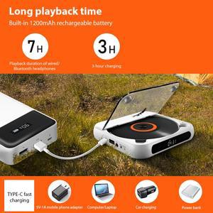가정용 차량용 휴대용 CD 플레이어 블루투스 스피커 스테레오 음악 A-B 반복 USB AUX 재생 1200 mAh 배터리