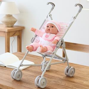 [실제같은 아기인형 베렝구어] 포근해요 애착인형과 휴대용 유모차 세트 핑크 37cm 솜바디