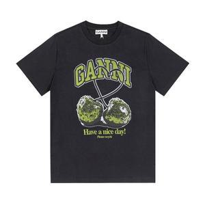 [가니]GANNI T4292 252 그린 체리 로고 프린트 여성 반팔티