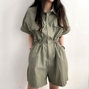 꾸안꾸 바스락 아노락 반팔 집업 점프슈트3color