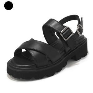 [갤러리아] 세라 여성 소가죽 스트랩 메리제인 통굽 샌들 C24S011 검정 4CM