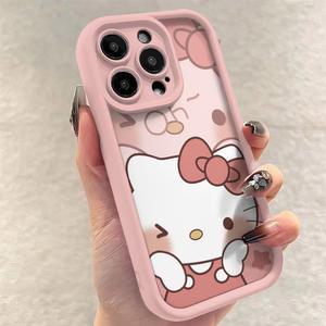 Sanrio Ins 헬로 키티 전화 케이스 Iphone 16 15 14 7 8 Plus 13 11 12 Pro Max XR XS Y2k 소녀 클리어 선물 실리콘 Anti fall