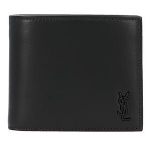 블랙 가죽 큐어 글라스 매트 스무스 가죽 온톤 YSL 로고 북 클로저 반지갑 607