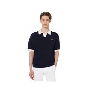 (매장정품) LACOSTE 남성 배색 카라 반팔 스웨터 폴로 [네이비] PH843E-55G166 111564