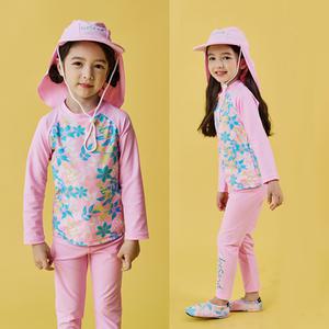 아이스샌드 키즈 여아 래쉬가드 세트+플랩캡 3피스 유아 아동 수영복 BR92006