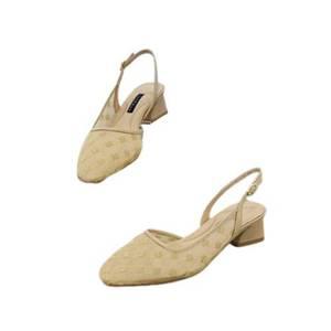[세라] (2color) 블럭굽 5cm 메쉬  사각자수  망사 스퀘어토  여성 미들 슬링백힐 a24g008