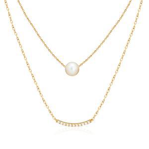 14K 큐빅 스마일 진주 레이어드 체인 목걸이 MON40283