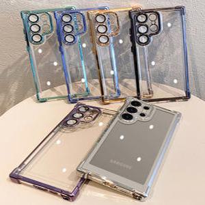 갤럭시 S24 S23 FE S22 S21 S20 Plus Note10 20 Hard Armor Cover 용 투명 도금 충격 방지 케이스